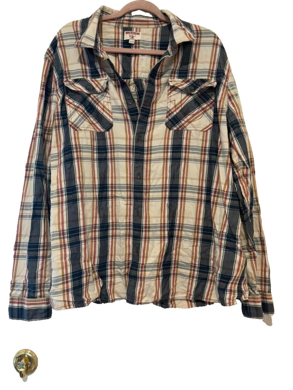 Vintage Men's sz 3XL True Religion plaid cotton button down collared shirt EE
